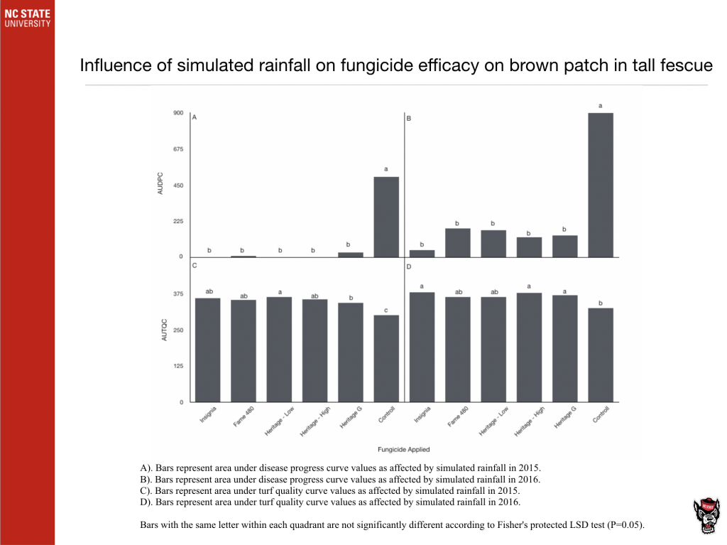 Influence of simulated rainfall on fungicide efficacy on brown patch in tall fescue